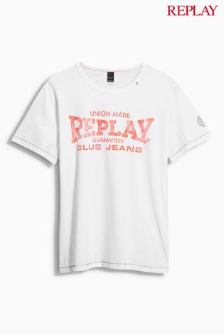 White Replay&reg; Contrast Neon Logo T-Shirt